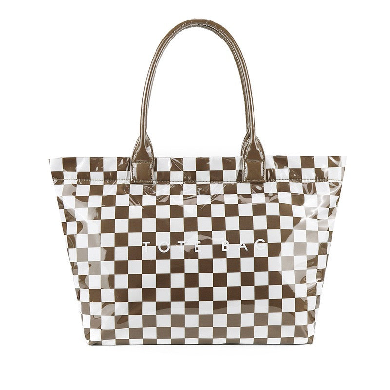 Charly Laminated Checkered Nylon Tote
