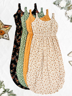 Reagan Ribbed Midi Dress - Pumpkin Floral