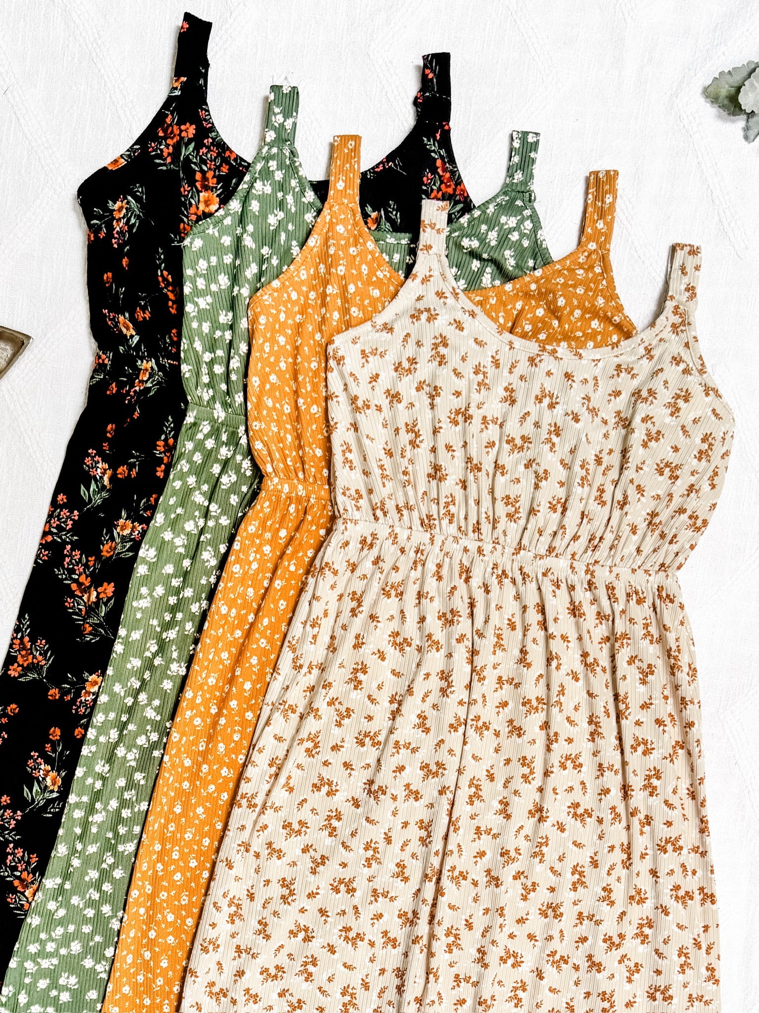 Reagan Ribbed Midi Dress - Pumpkin Floral