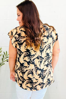 You Got This Black Paisley Print V Neck Flutter Sleeve Top