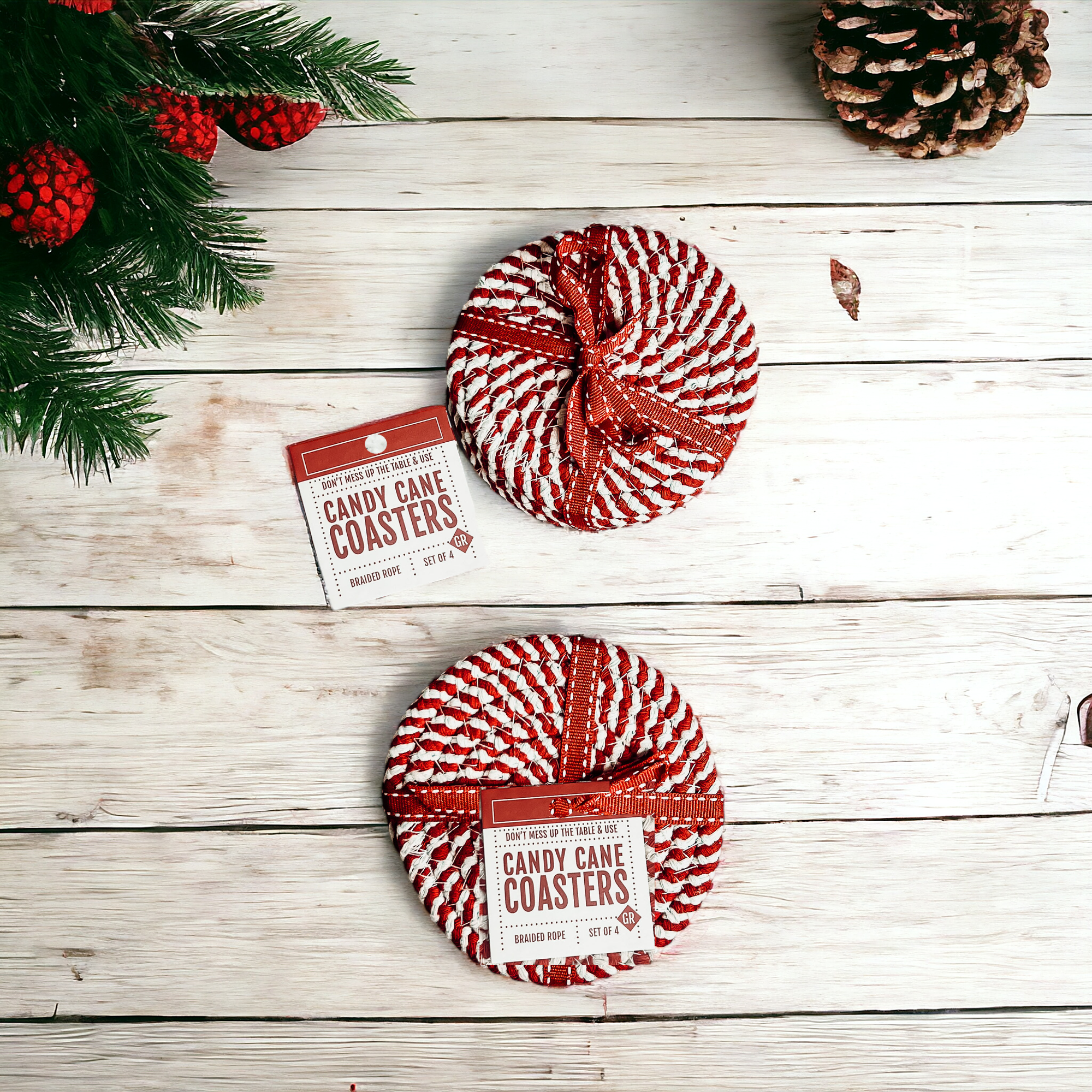 Wholesale Candy Cane Coaster Sets Fabric
Viral Christmas candy cane coasters holiday gift set braided
Handcrafted candy cane coasters Christmas holiday braided rope
