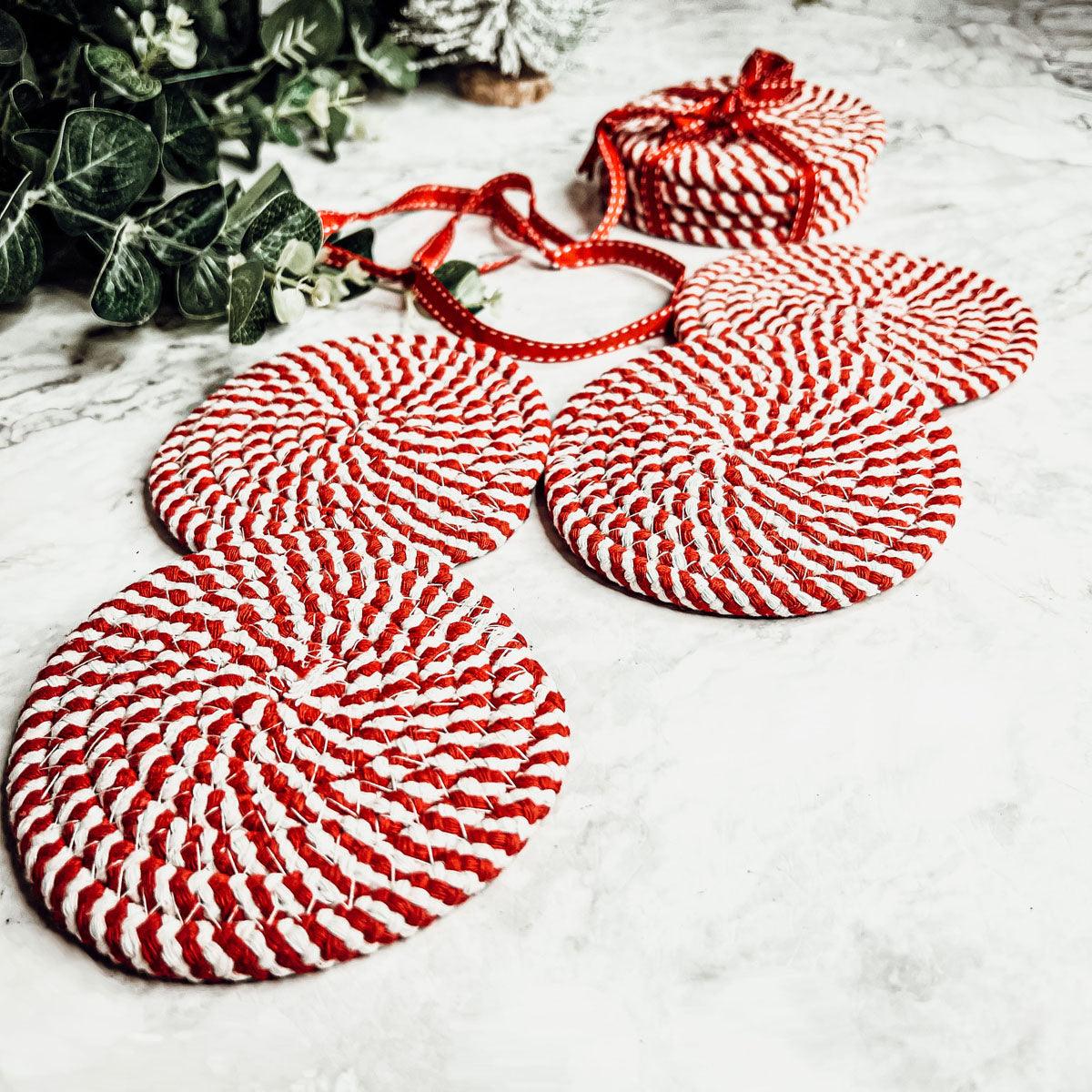 Christmas table top decorations
Quality Christmas candy cane coasters holiday braided rope gift