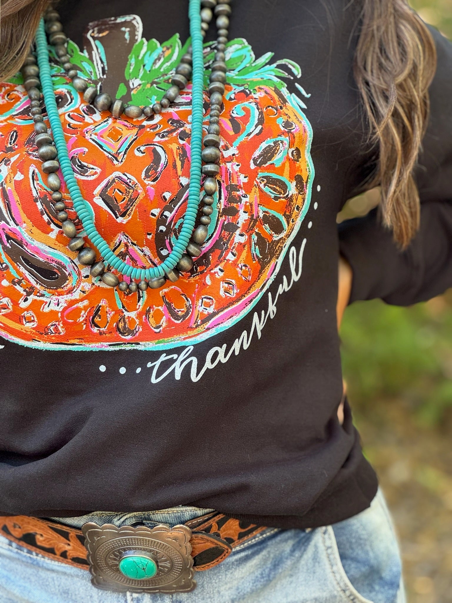 Callie Ann Stelter Thankful Pumpkin Crew Tee & Sweatshirt