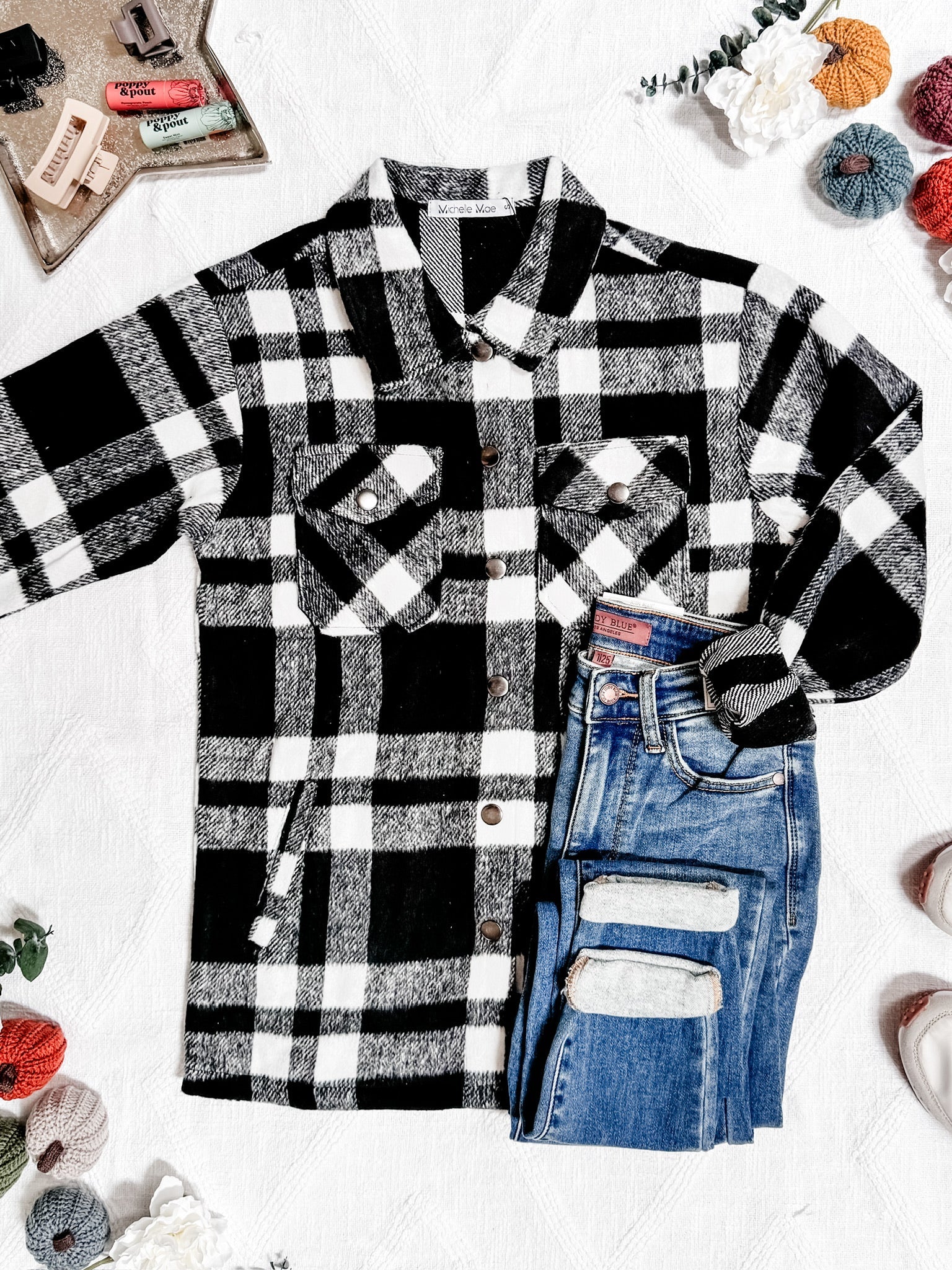 Norah Plaid Shacket - Classic Black and White