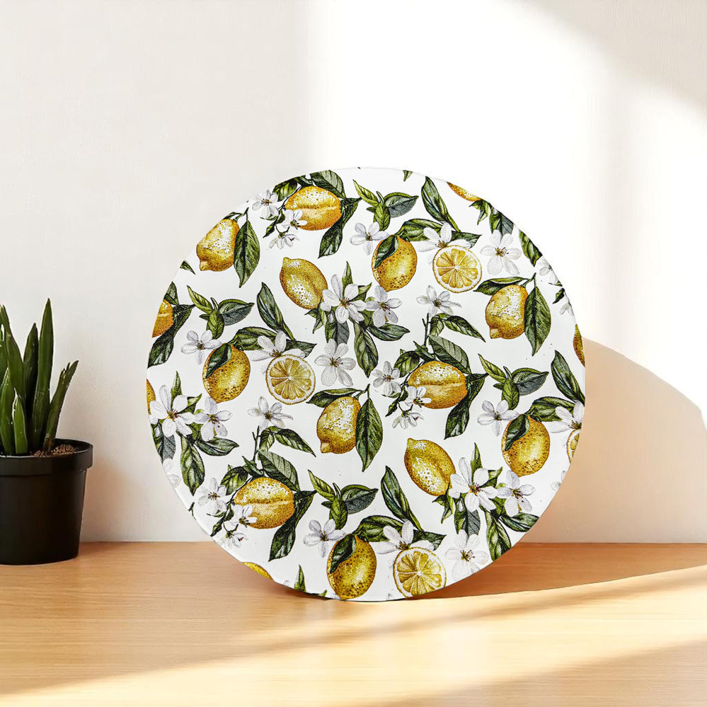 Lemon kitchen decor ideas | Luxury Mediterranean ceramic coaster set 6 styles lemon blue white patterns cork backing summer decor