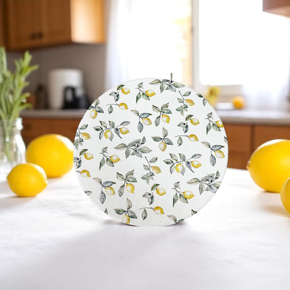 housewarming gift ceramic coasters Mediterranean lemon design luxury blue yellow patterns cork backing