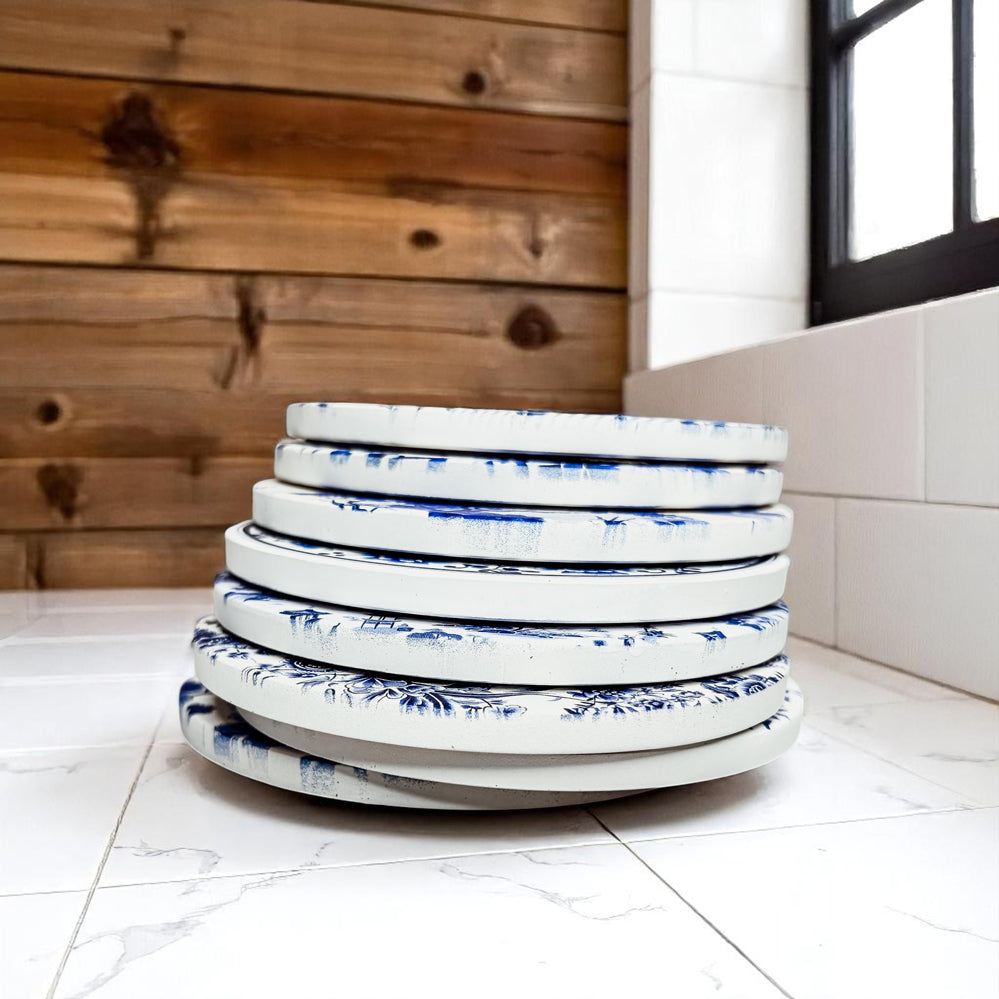 traditional decor ceramic coasters Chinoiserie blue white porcelain ginger jar blue willow pattern cork backing