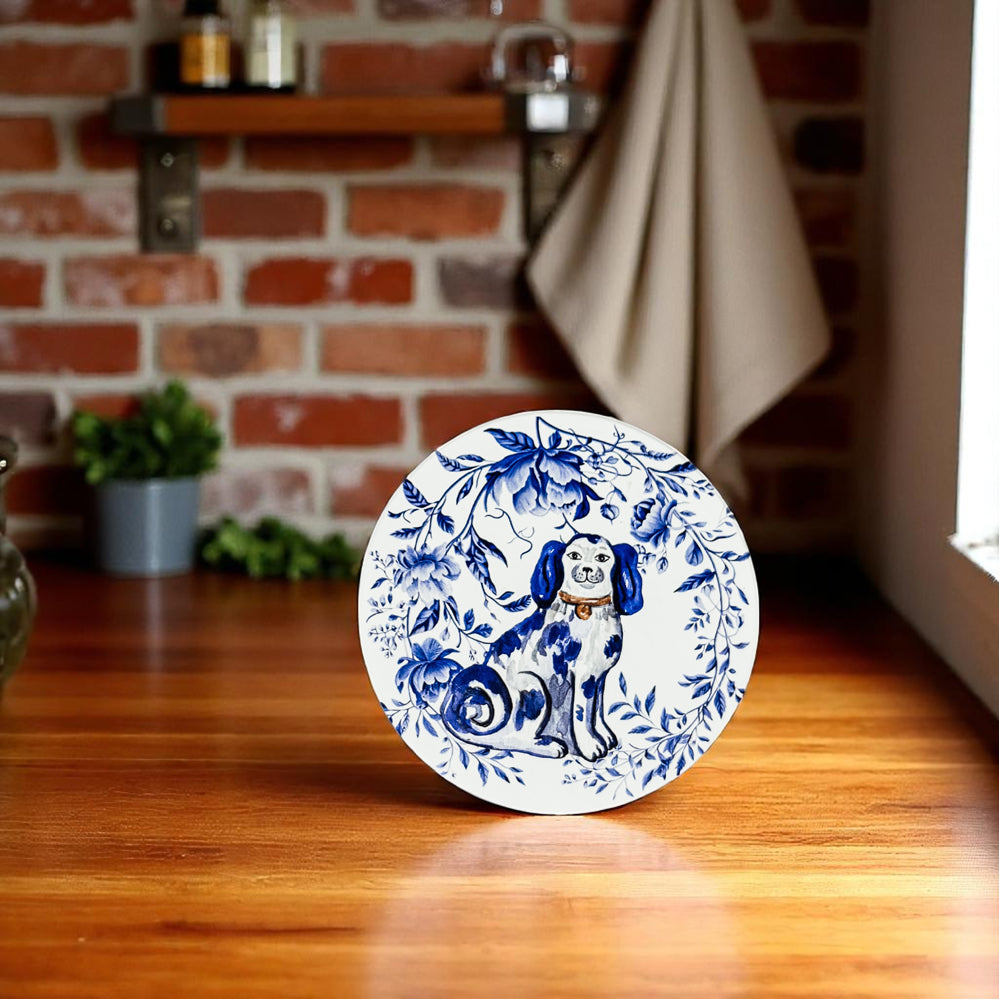 Staffordshire spaniel ceramic coasters Chinoiserie blue white pattern luxury dog motif porcelain cork backing decor
English Staffordshire dog coasters Chinoiserie ceramic blue white pattern luxury porcelain design cork back