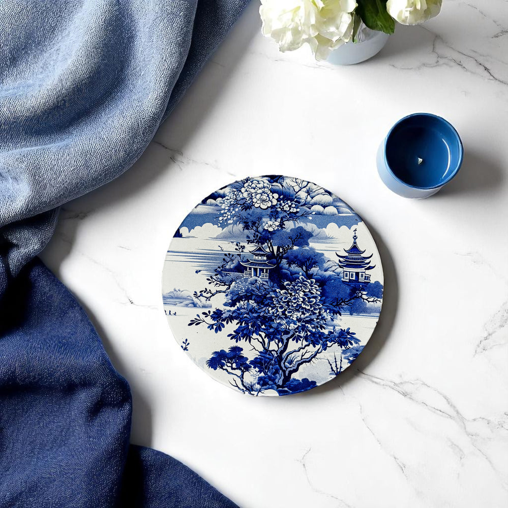 blue willow ceramic coasters traditional Chinoiserie pattern luxury blue white porcelain design cork backing table decor
classic blue willow coasters Chinoiserie ceramic blue white pattern luxury porcelain style cork back accessories