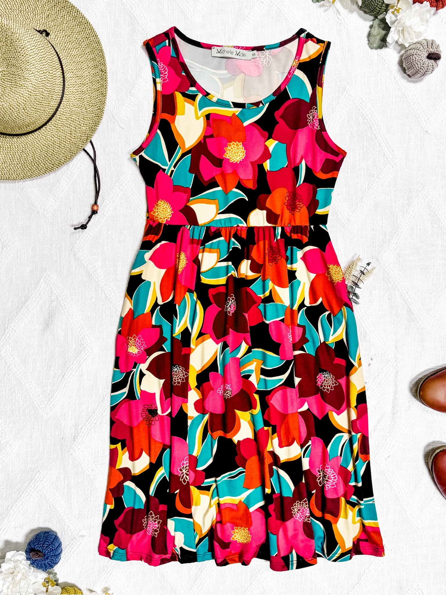 Kelsey Tank Dress - Bold Magenta Floral