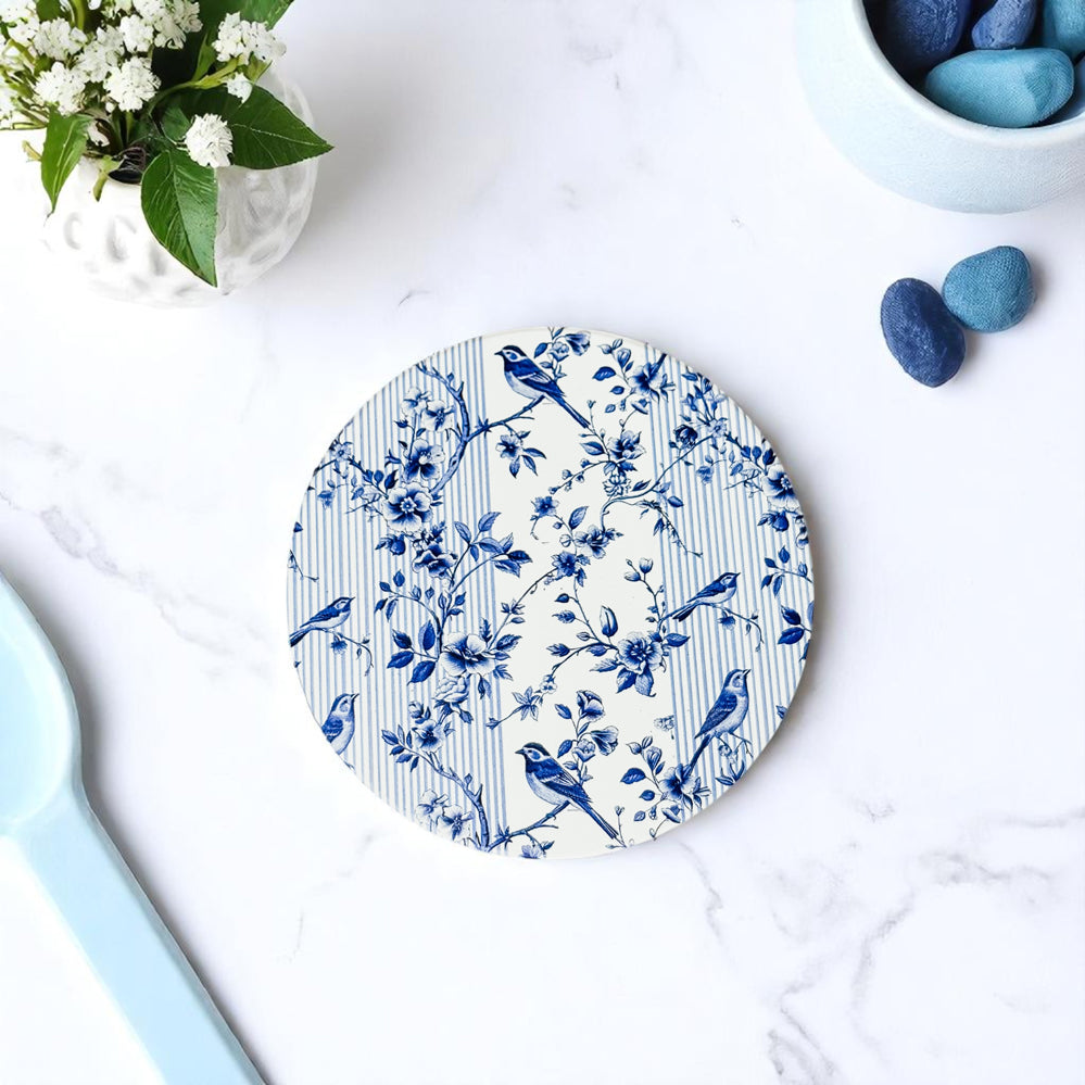 housewarming gift ceramic coasters Chinoiserie blue white porcelain ginger jar blue willow Staffordshire dog cork backing
