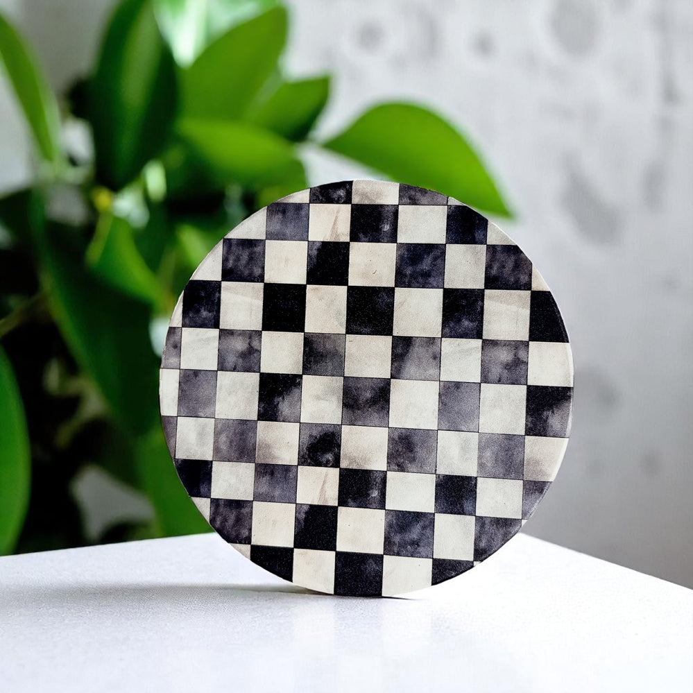 farmhouse chic ceramic coasters courtly check black white checkered gingham floral pattern luxury cork backing"
"modern traditional ceramic coasters courtly check black white checkered pattern floral design cork back decor