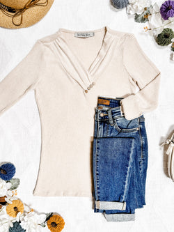 Brooklyn Button Top - Oatmeal