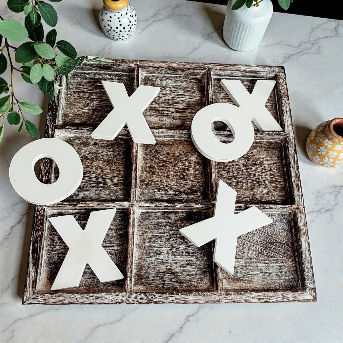 Rustic wooden tic tac toe board game for coffee table decor
Handmade farmhouse style XO game board home decoration
Distressed wood tic tac toe game with removable pieces
Vintage style wooden game board tic tac toe farmhouse
Decorative rustic tic tac toe board doubles as game