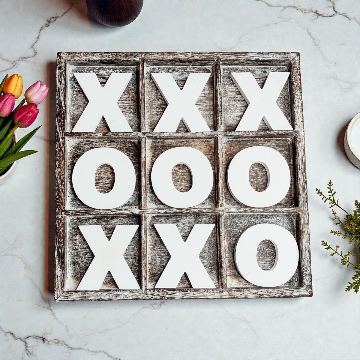 Farmhouse coffee table game board wooden tic tac toe
Rustic home decor wooden XO game board display
Handcrafted tic tac toe board game rustic farmhouse aesthetic
Wooden tabletop tic tac toe game farmhouse style decor
Rustic distressed wood game board XO farmhouse design