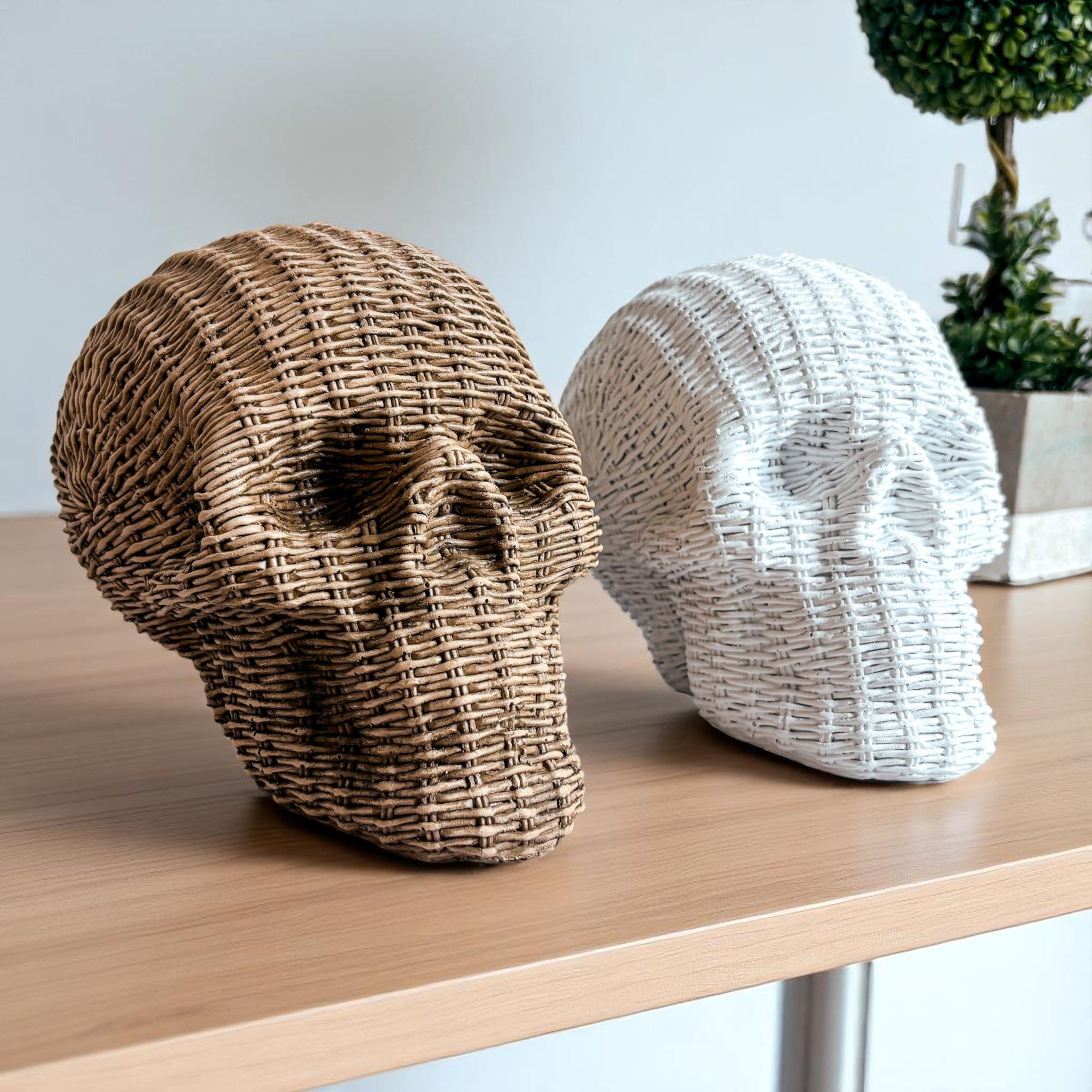 Basket Weave Halloween Decorations Skull
high-end resin skull decor rattan basketweave texture halloween neutral brown white fall gothic accent wicker style
