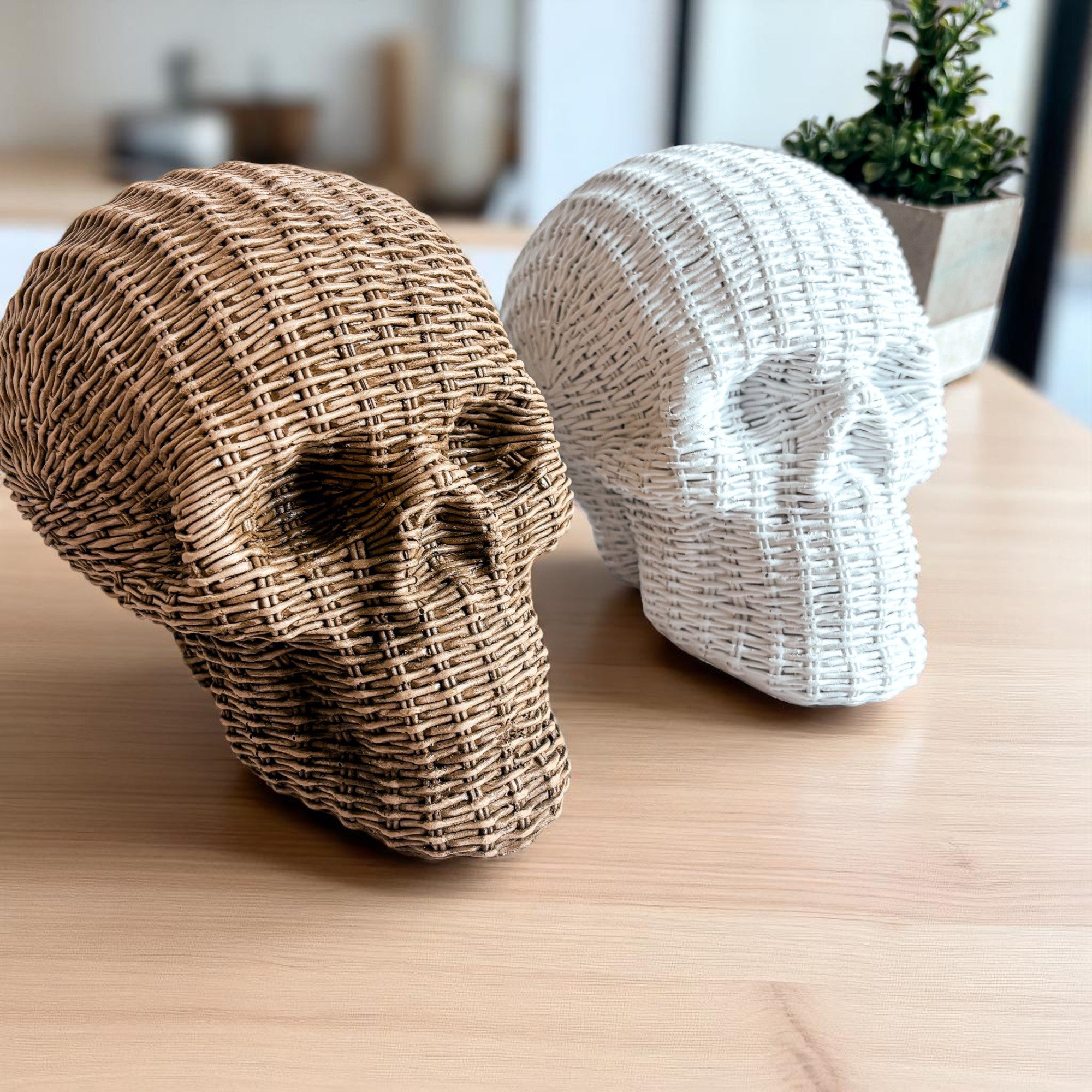 artisan skull heads rattan basketweave style resin halloween decor neutral brown white fall table accent
Basket Weave Halloween Decorations Skull
high-end resin skull decor rattan basketweave texture halloween neutral brown white fall gothic accent wicker style