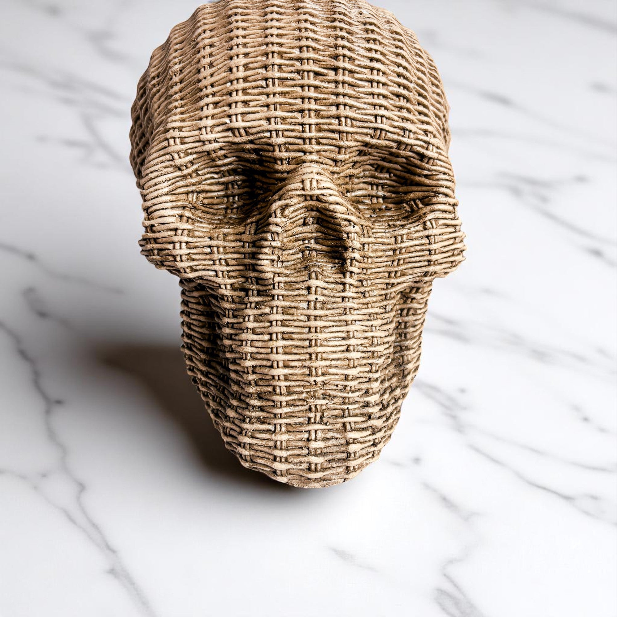 modern gothic skull decor rattan basketweave texture resin neutral brown white halloween fall accent wicker style