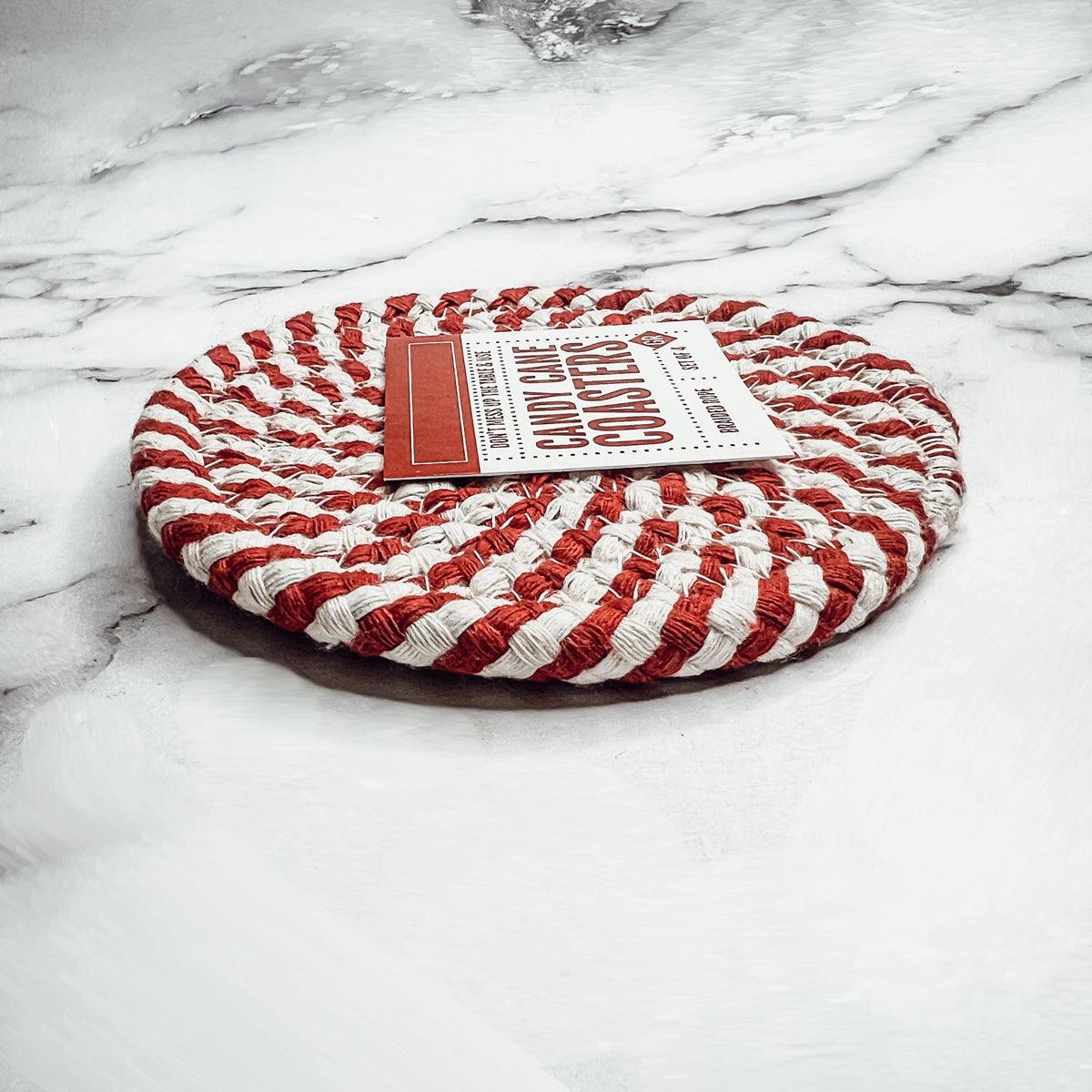 Braided Coasters for Christmas handmade
Christmas table decor candy cane coasters holiday entertaining
Holiday entertaining candy cane coasters Christmas home decor gift
Christmas party coasters candy cane striped holiday accessories