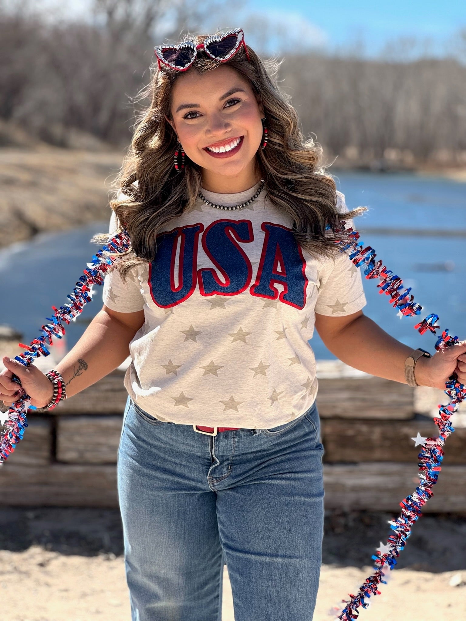 USA in Glitter & Metallic Puff Stars Tee