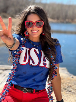 USA in Glitter & Metallic Puff Stars Tee