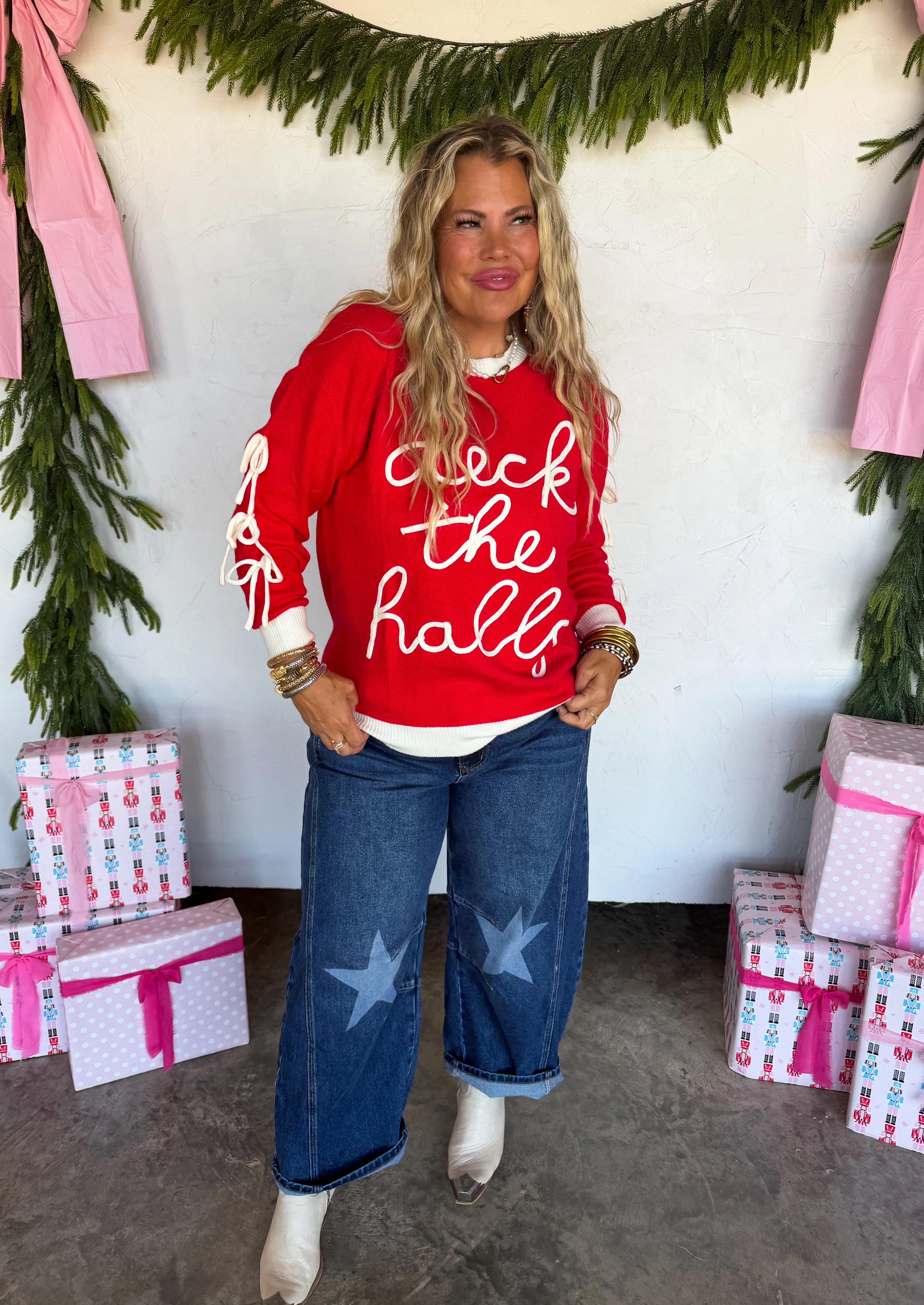 PREORDER- DECK THE HALLS BOW SWEATER
