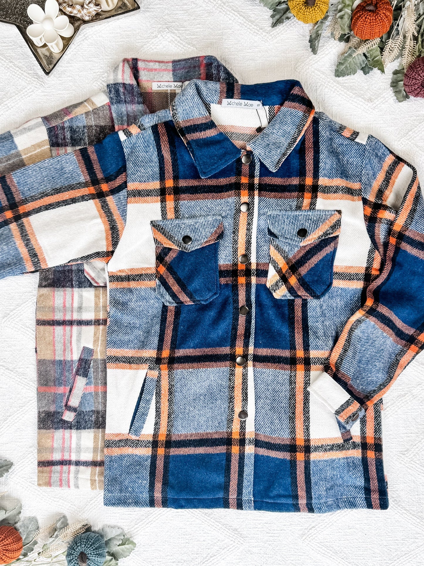 Norah Plaid Shacket - Tan and Blue