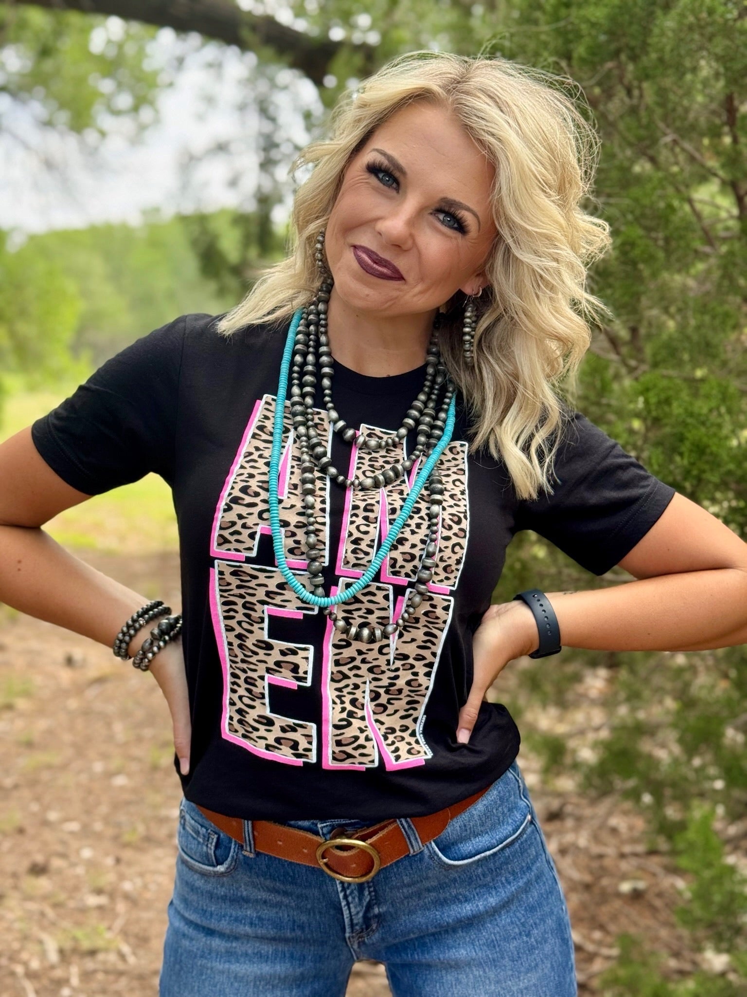 Stacked Leopard Amen Tee