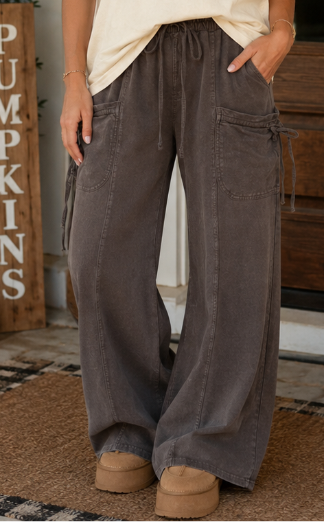Dark Brown Mineral Wash Cargo Pants WTW