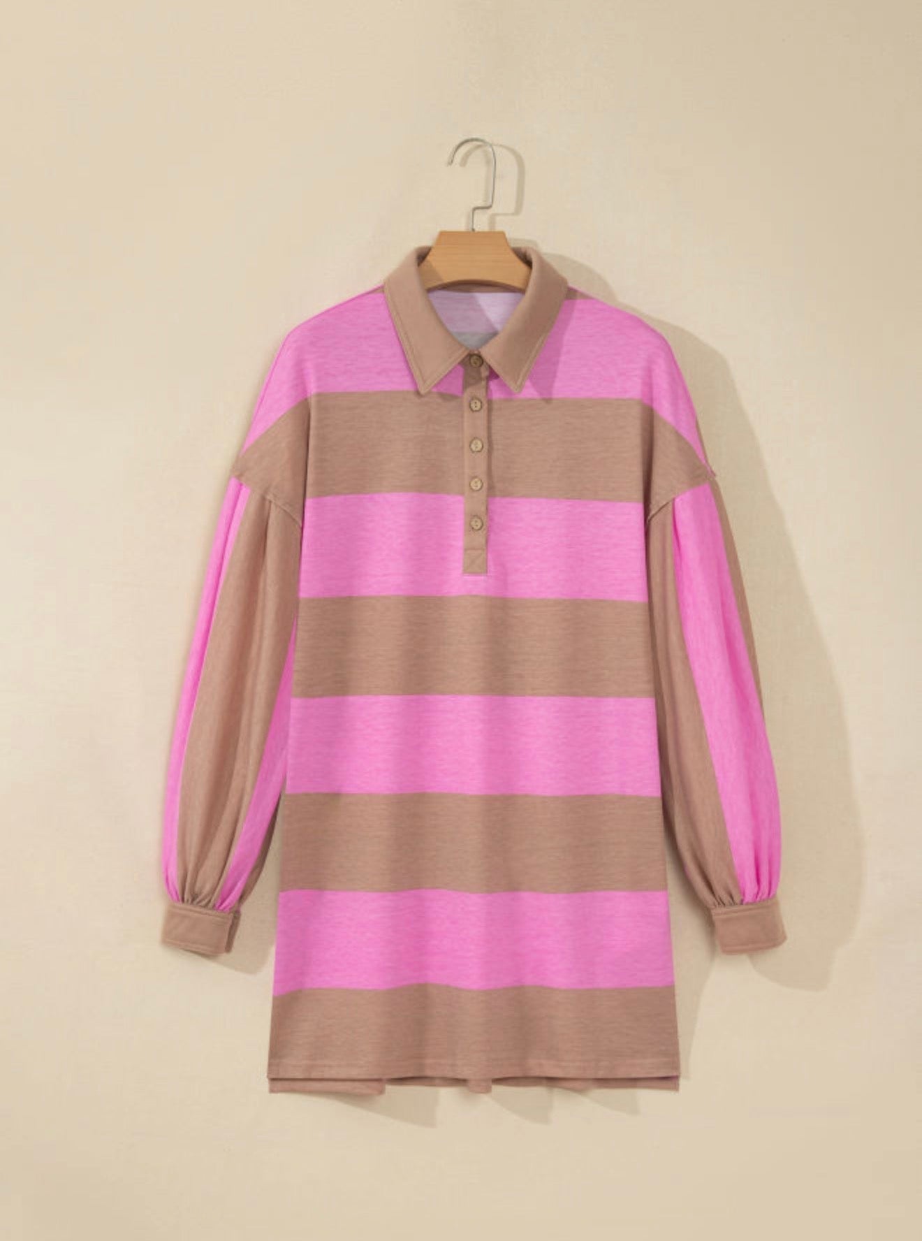 Rose Stripe Button Long Sleeve Dress WTW