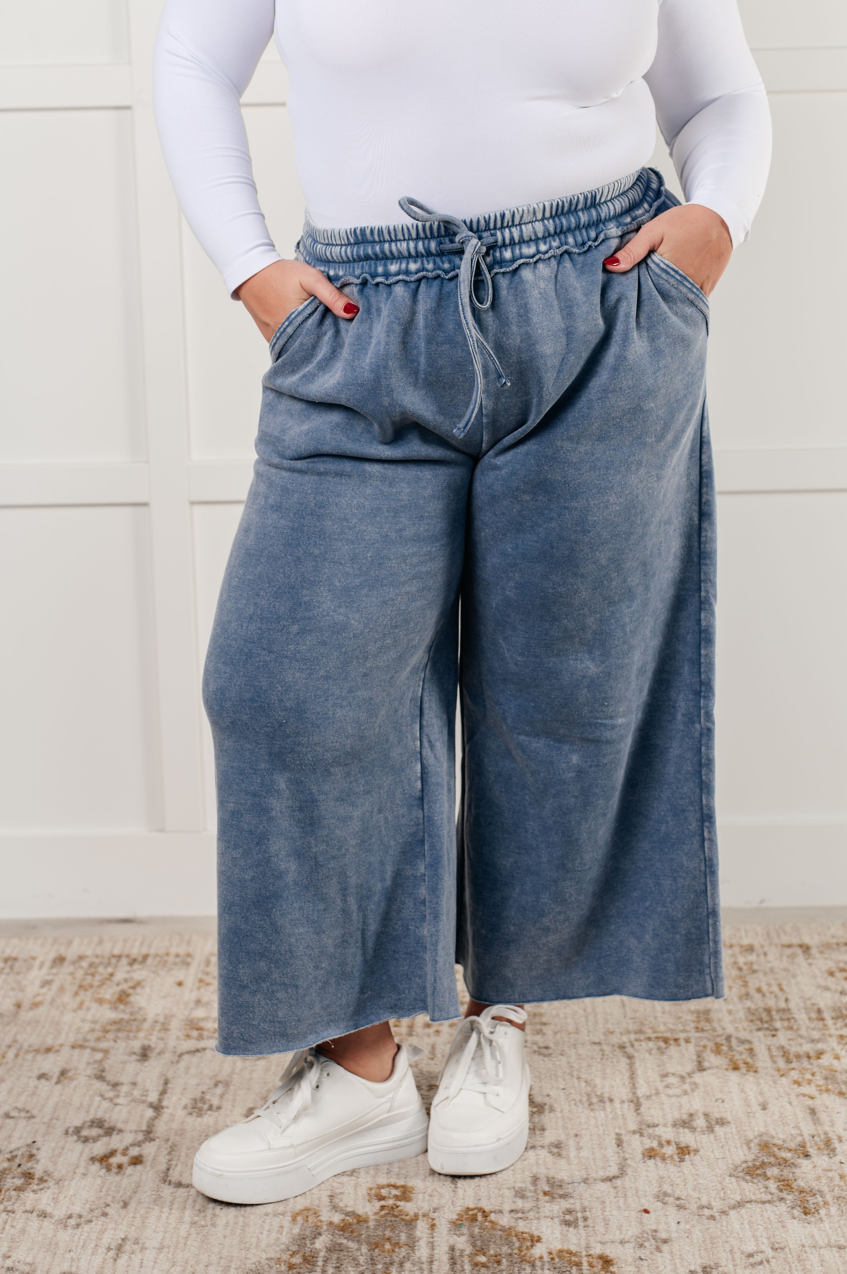 In or Out Wide Leg Cropped Pants in Dusty Blue