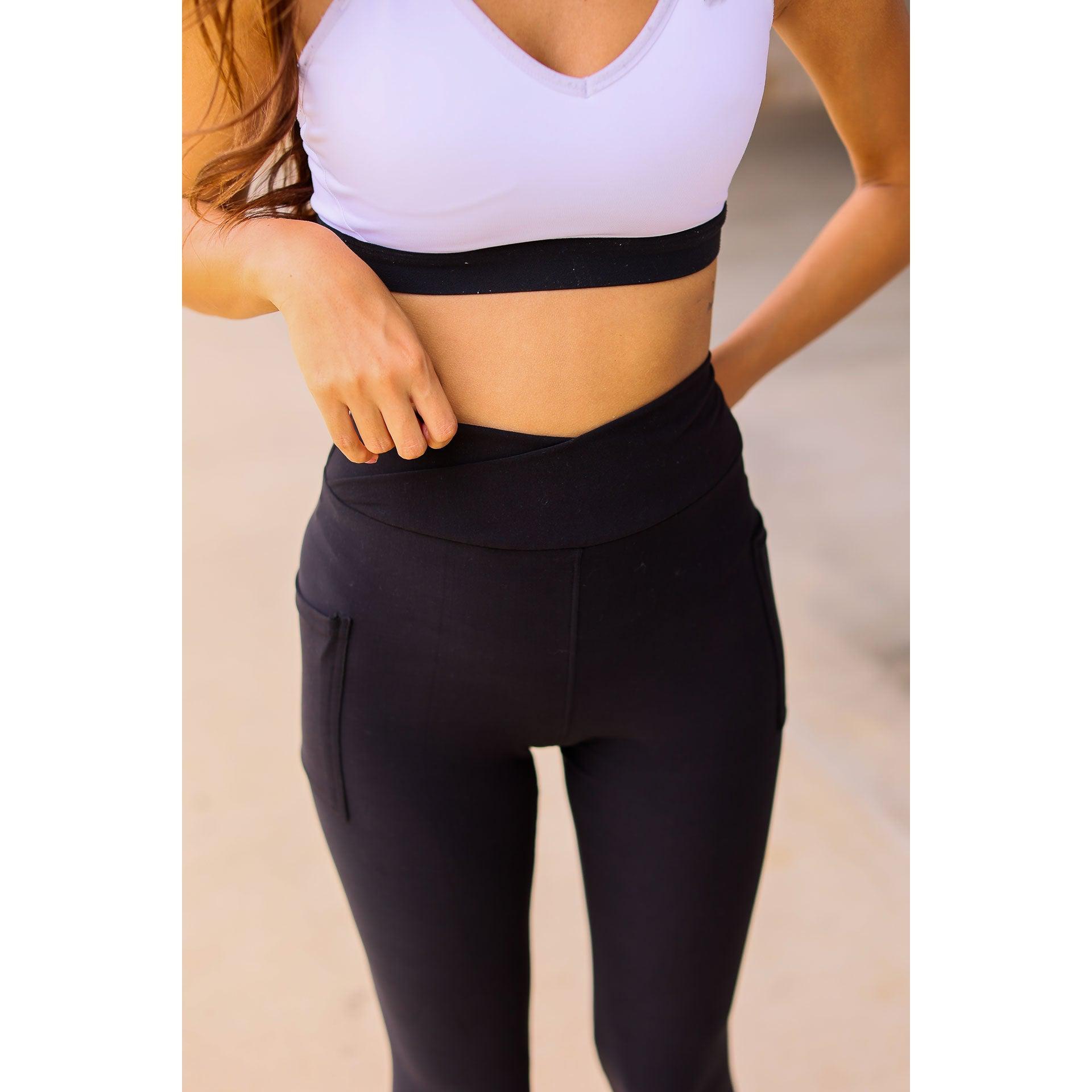 Ready to Ship | Crossover BLACK Pocket Full Length Leggings