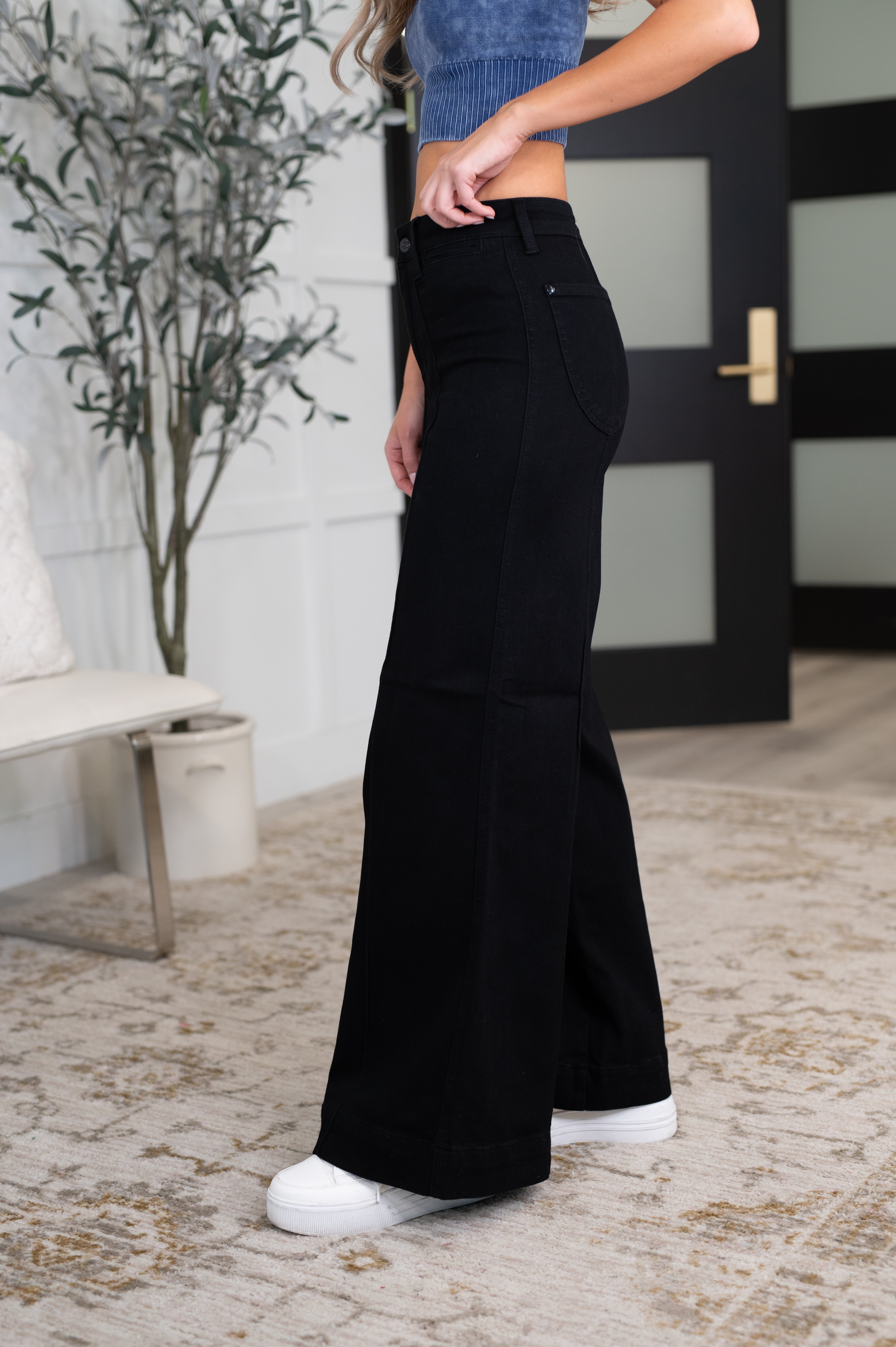 Penelope High Waist Palazzo Jean in Black