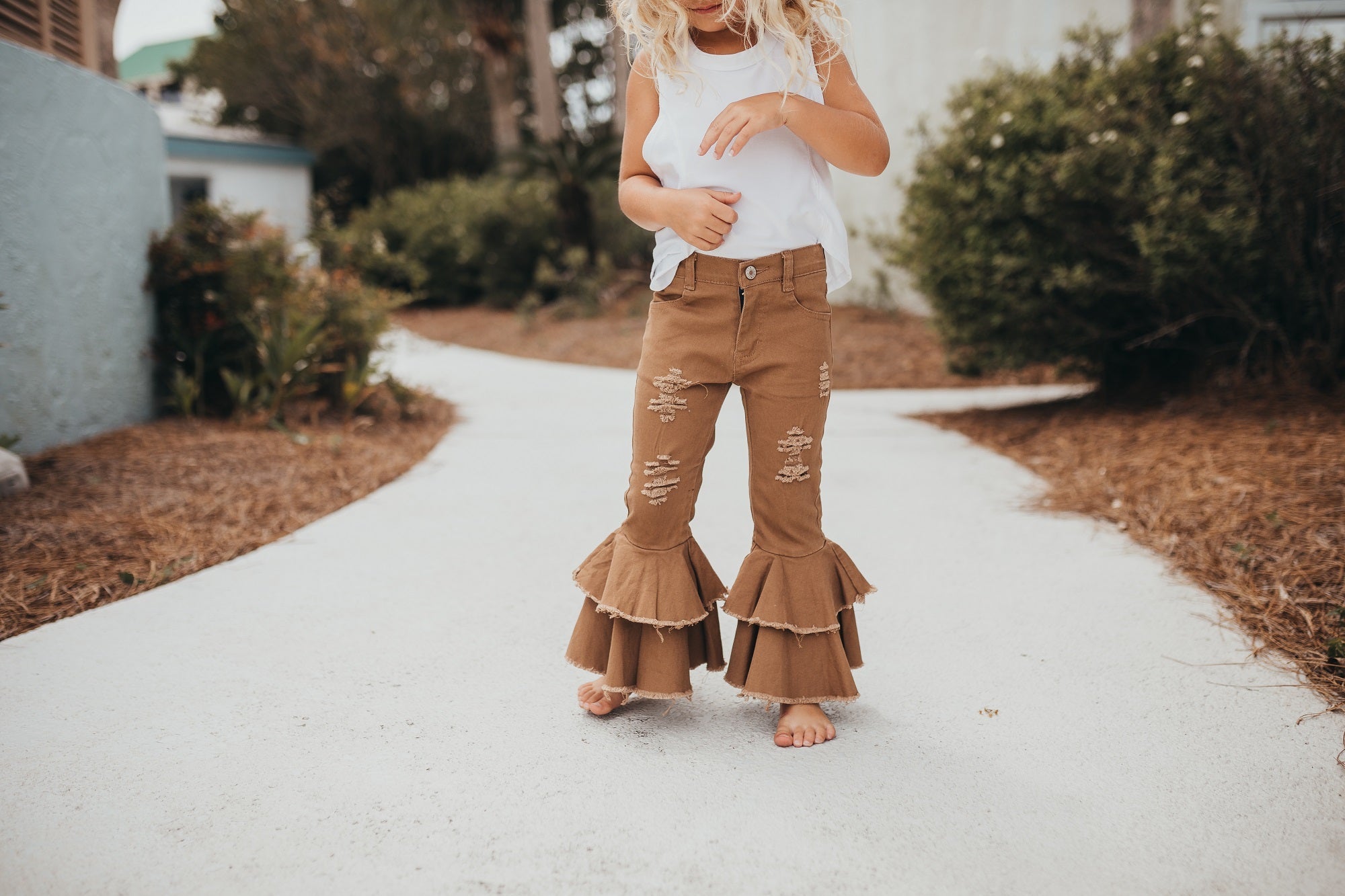 Khaki Denim Ruffle Pant