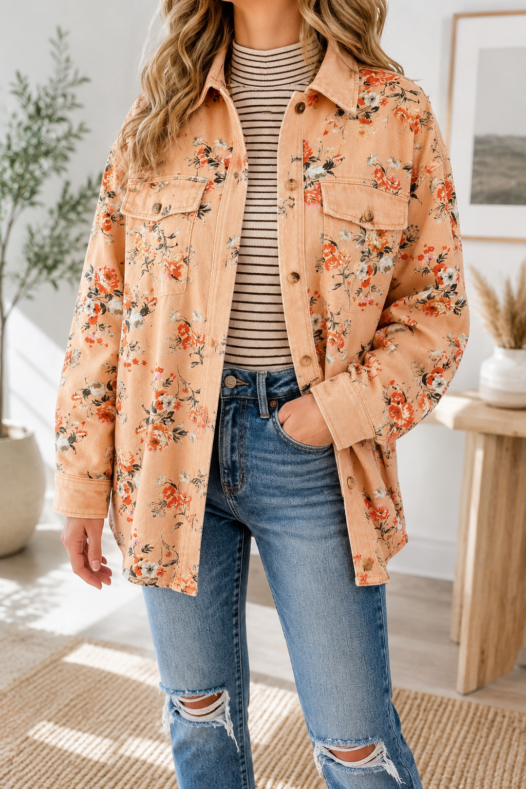 Khaki Floral Denim Jacket WTW