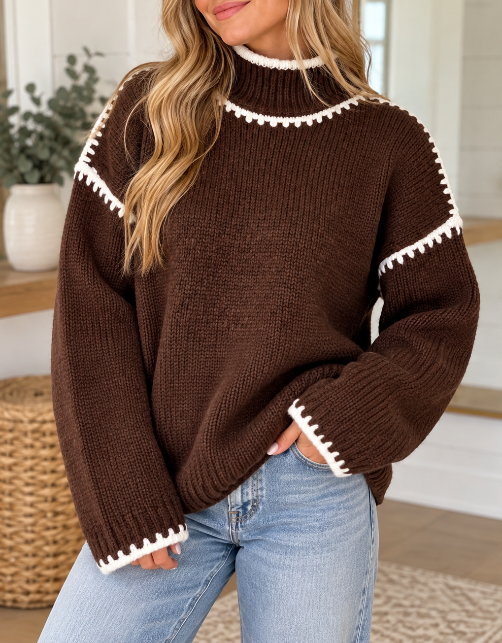 Khaki Trim Relaxed Sweater