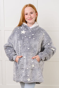 Kids Oversized Hoodie Blanket in Grey Stars