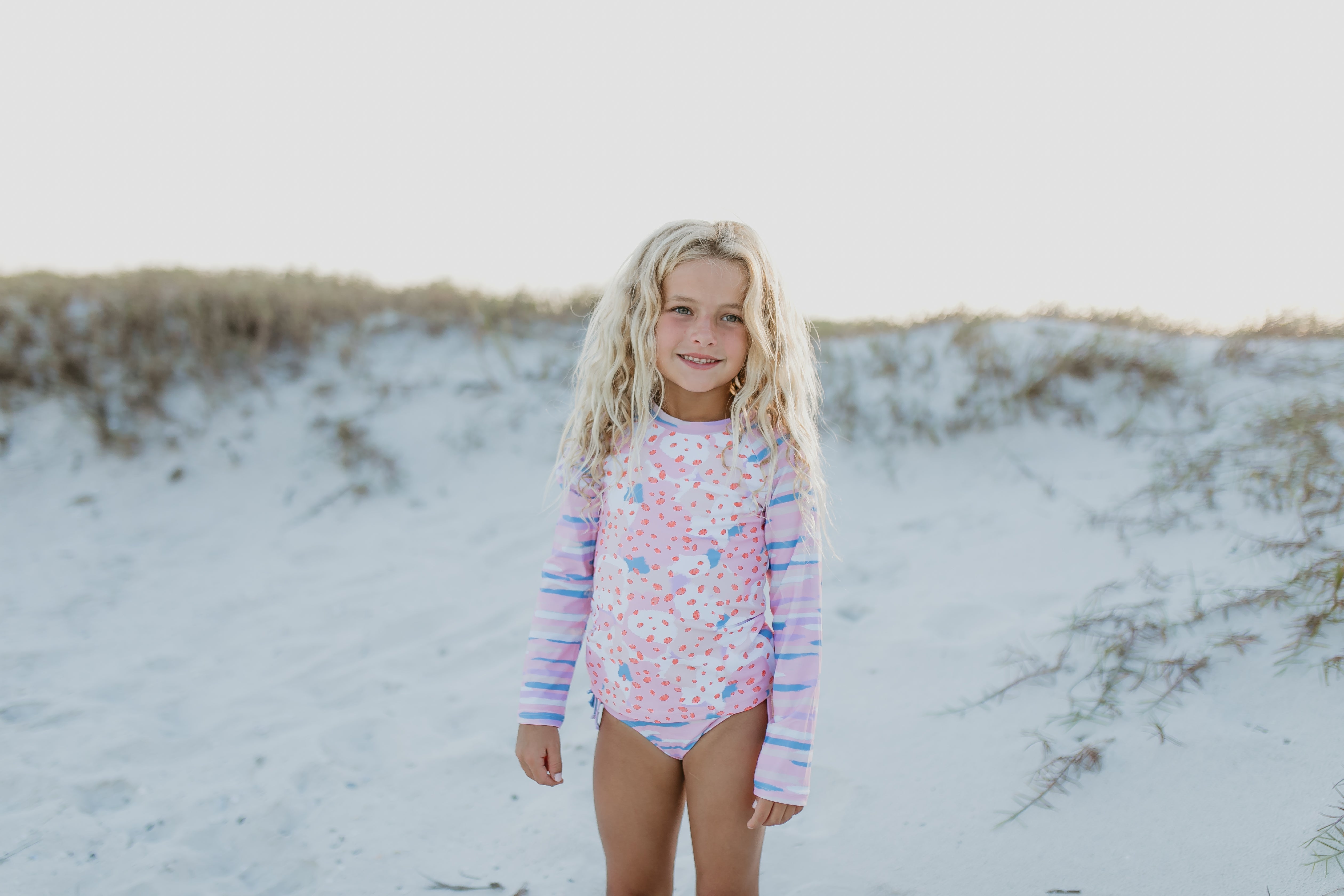 Pink Blue Abstract Long Sleeve Rash Guard Swimsuit