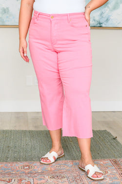 Lisa High Rise Control Top Wide Leg Crop Jeans in Pink