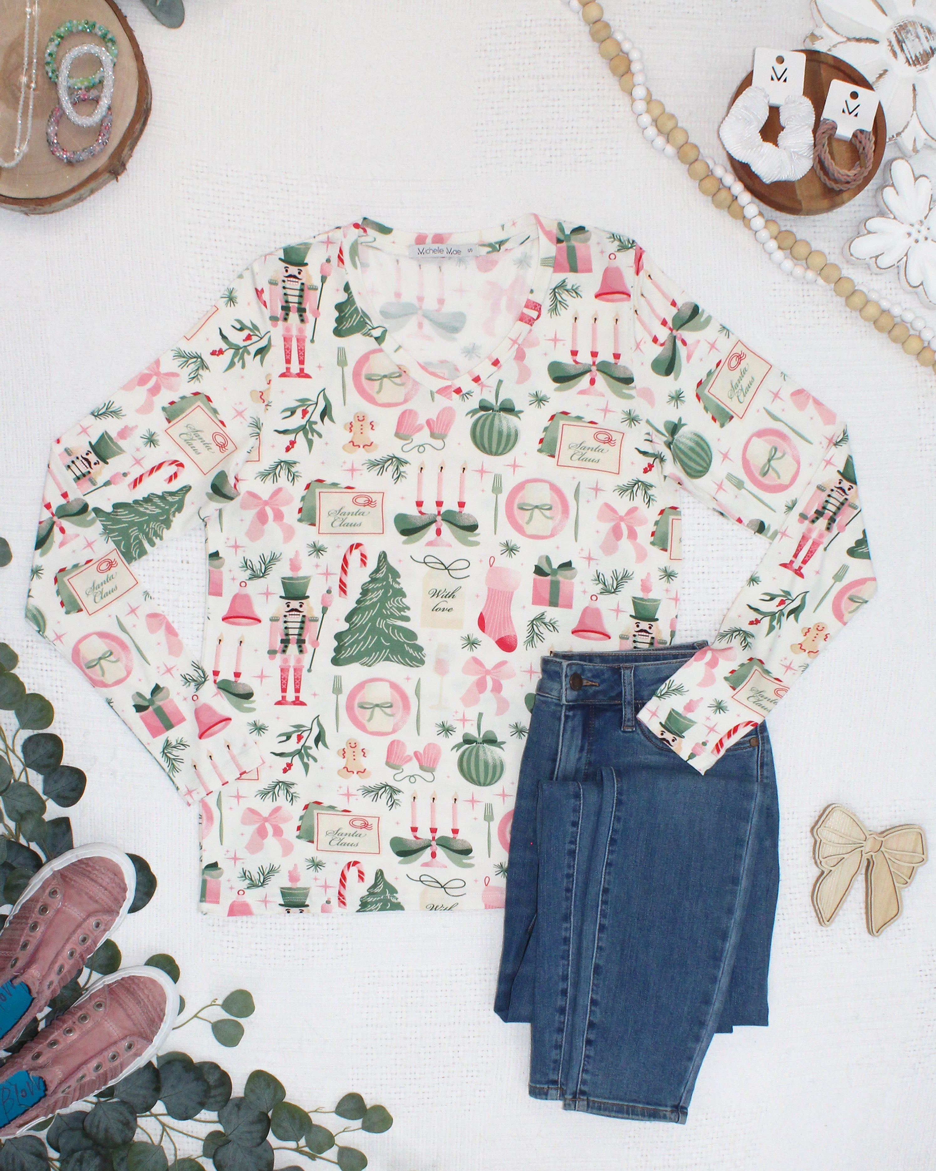 Larissa Long Sleeve - Pink Pine Noel