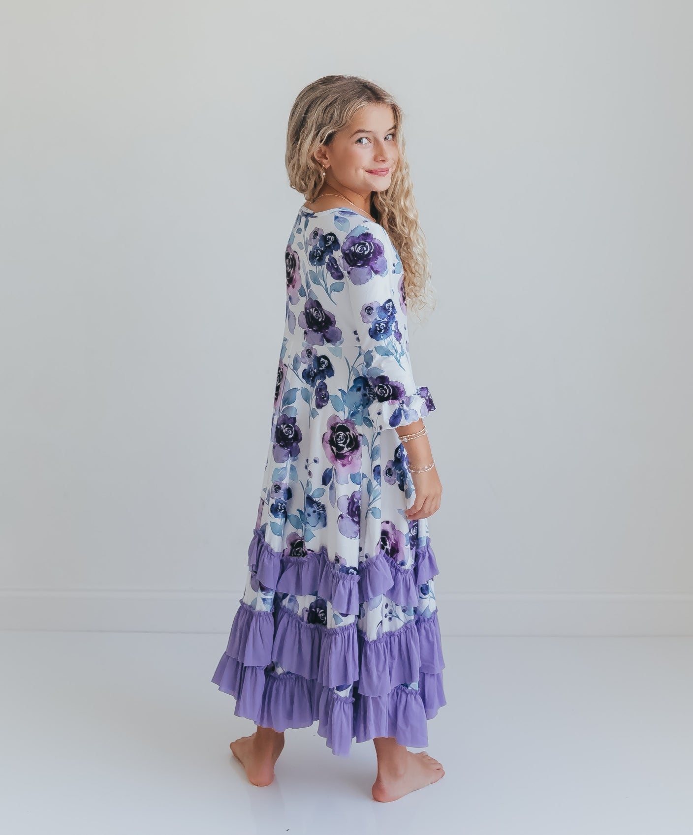 Lavender Floral Ruffles Dress