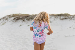 Lavender Floral Rash Guard Swimsuit