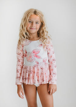 Dusty Rose Long Sleeve Skirted Leotard