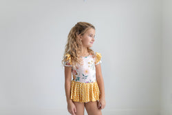 Mustard Dot Floral Skirted Leotard