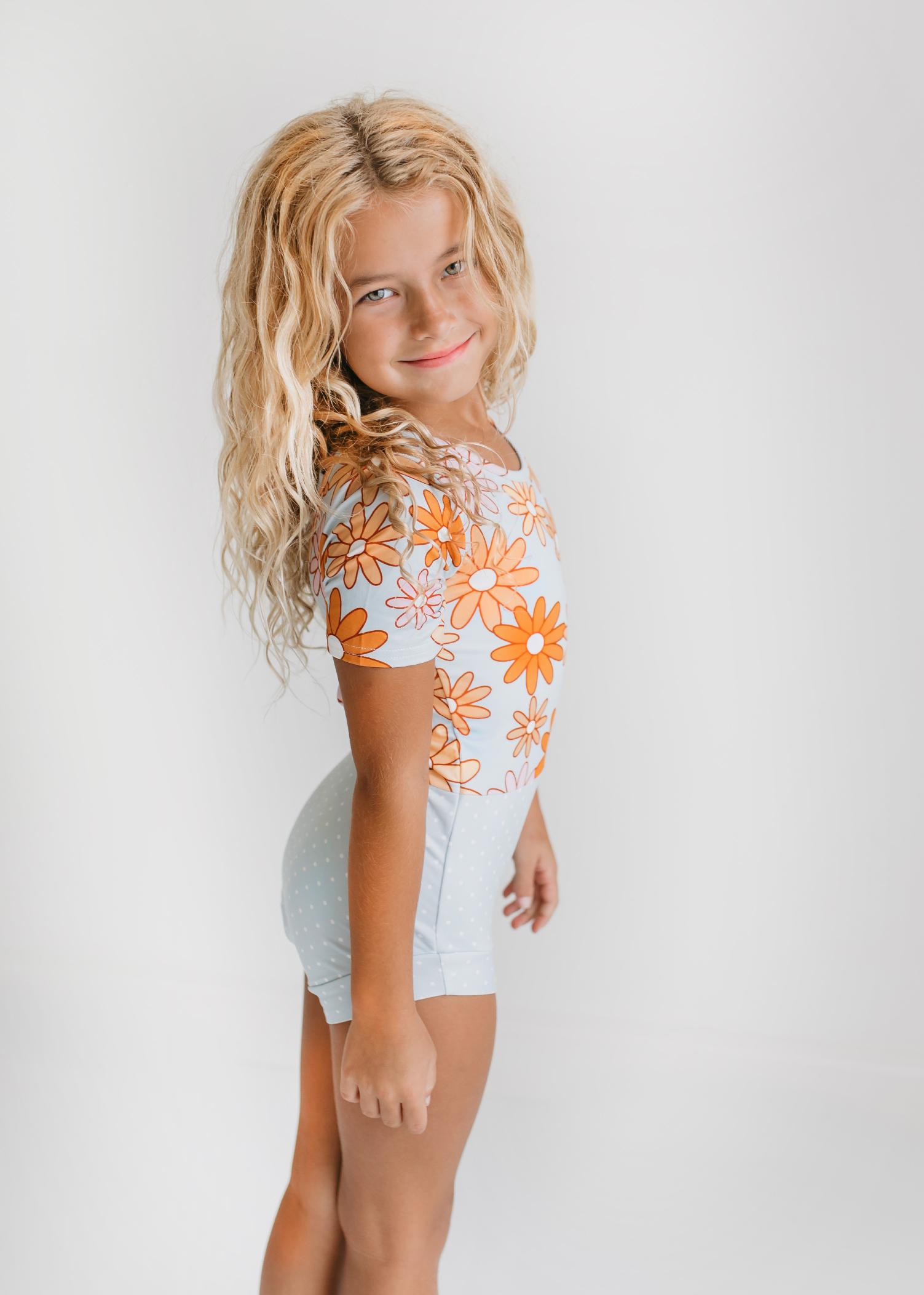 Gray Retro Flower Leotard