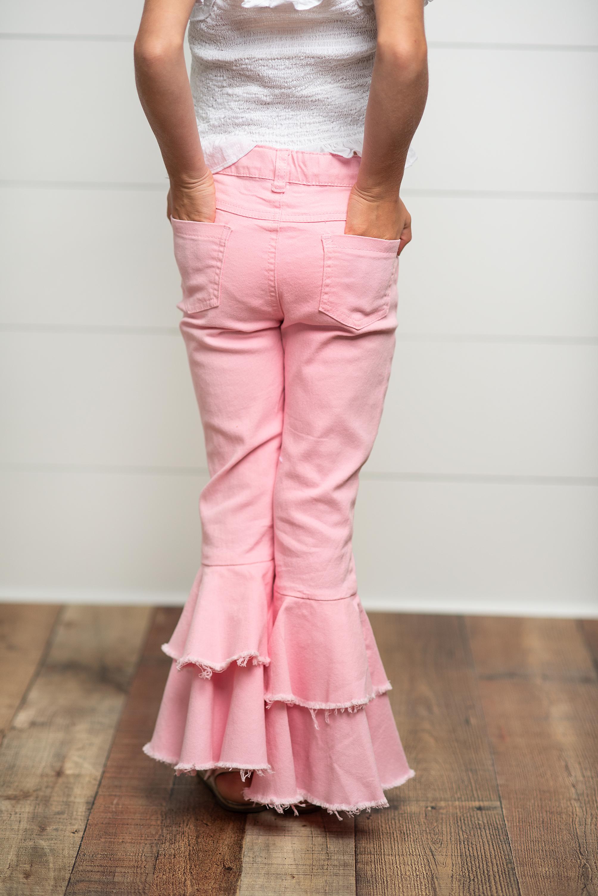 Light Pink Ruffle Denim Jean Pant