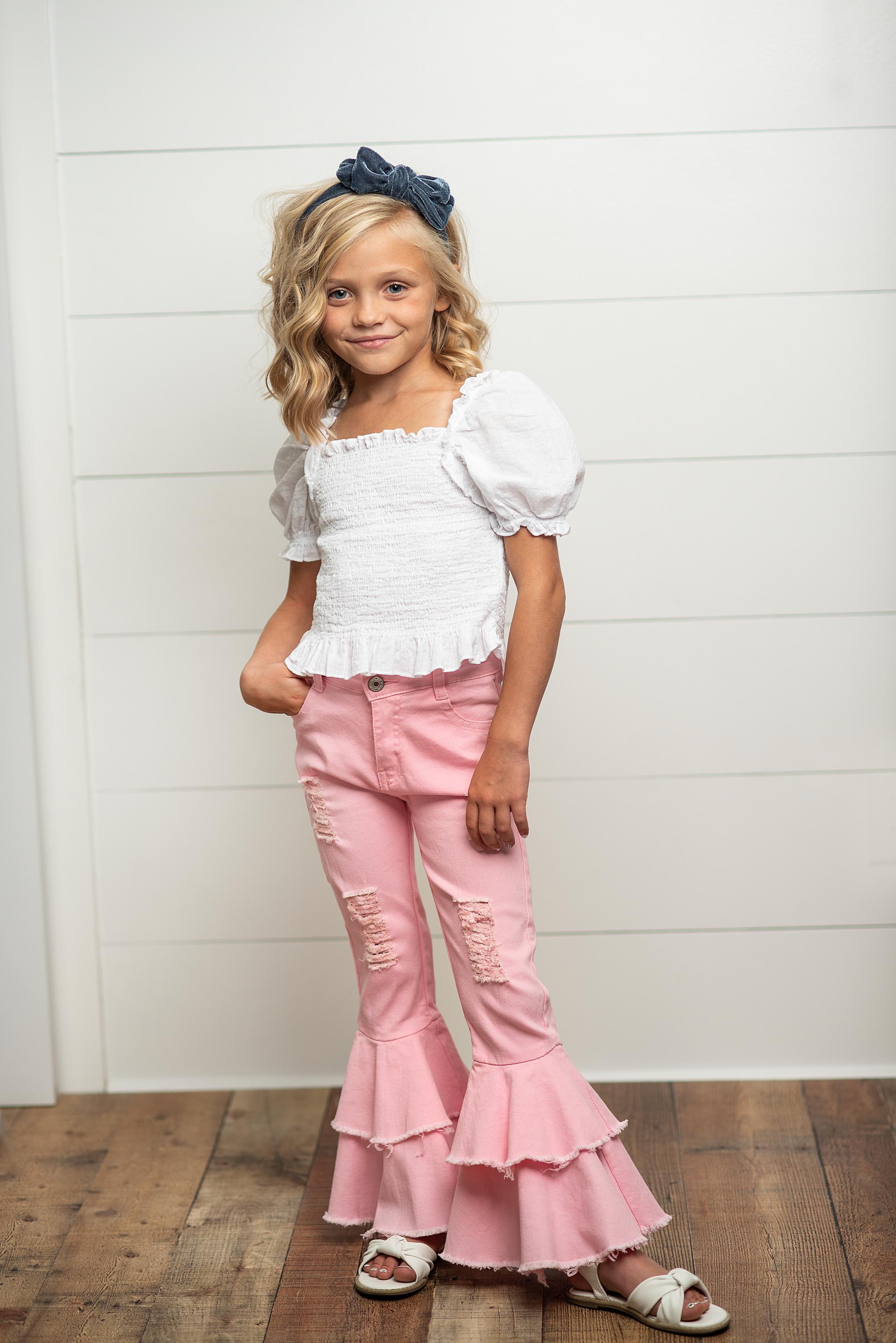 Light Pink Ruffle Denim Jean Pant