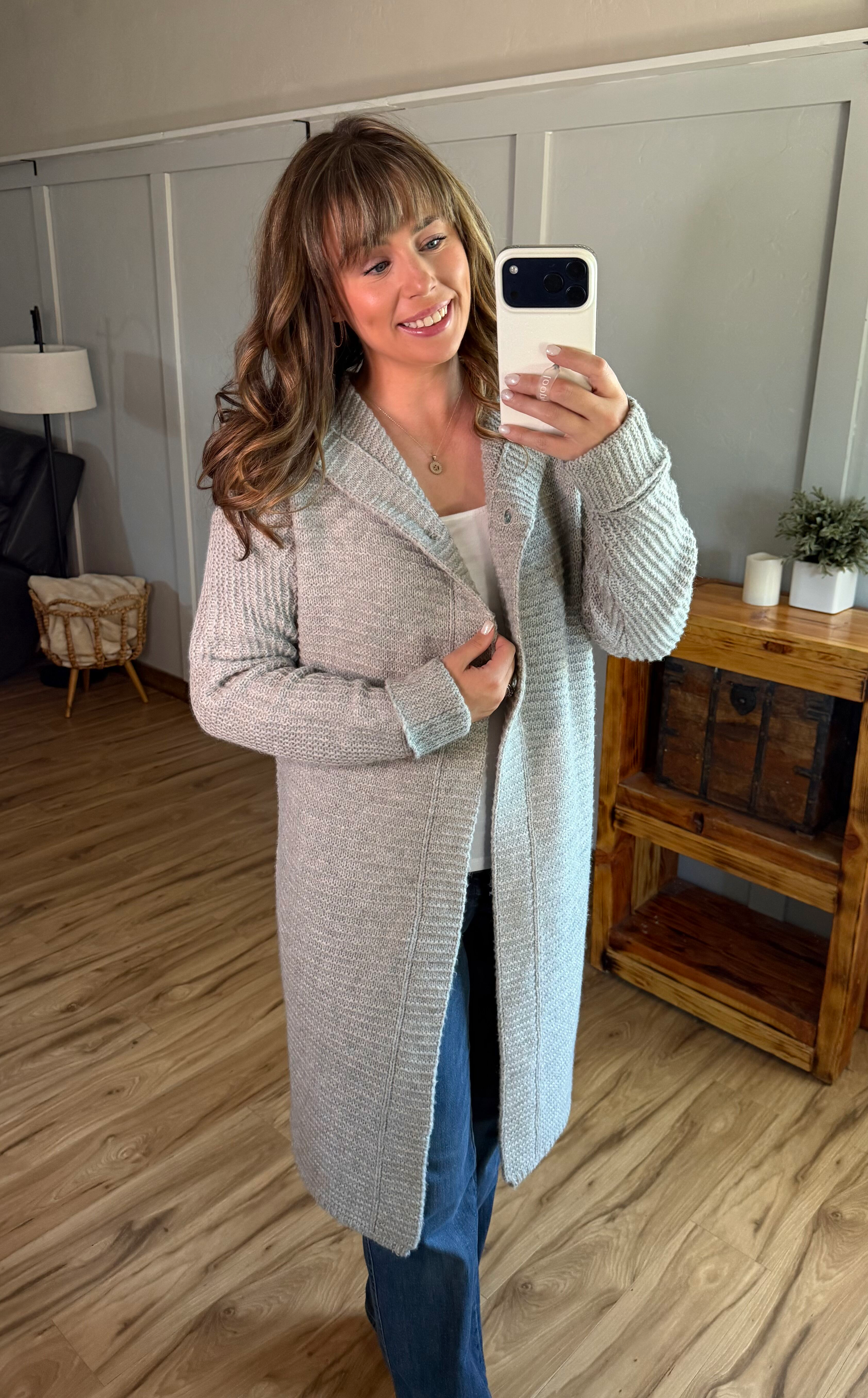 Lillian Long Hooded Cardigan - Grey