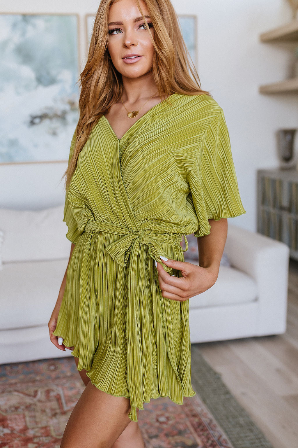 Lovely Life Plisse Romper in Green