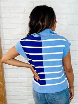 Lonely Traveler Striped Quarter Zip Vest in Blue